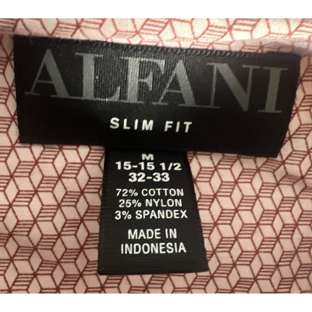 Alfani Slim Fit Men's Red Geometric Dress Shirt 15-15.5 32/33 Medium M - Picture 4 of 7